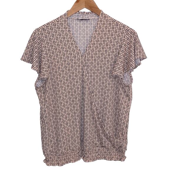 Adrianna Papell Blush Surplice Flutter Sleeve Top Size Large - Picture 1 of 6